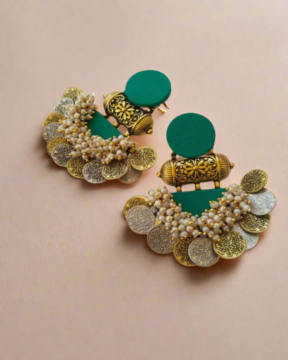 Golden Coin jhumka earrings