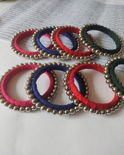 Silver Pearled Fabric Bangles set of 8