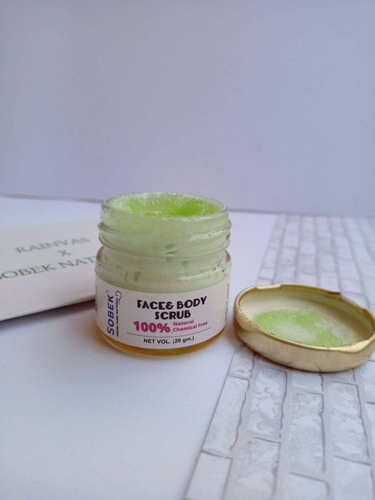 Glass jar with green cotton candy sugar scrub from sobek