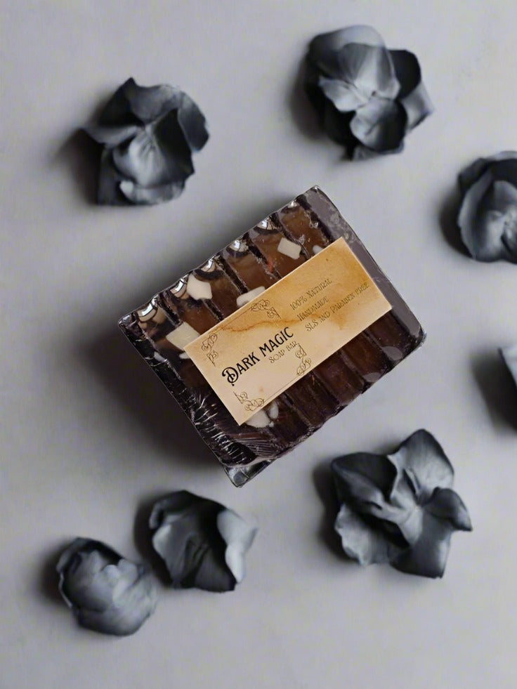  Black rectangular soap bar on white grey backdrop