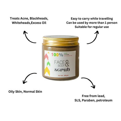 Sobek naturals coffee brown face and body scrub in glass jar with all its benefits mentioned 