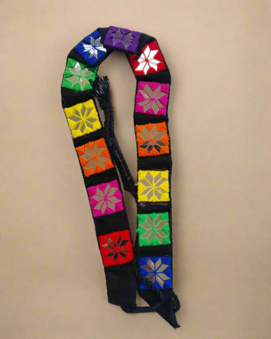 Multicolor Mirror Kamarband with Square Accents