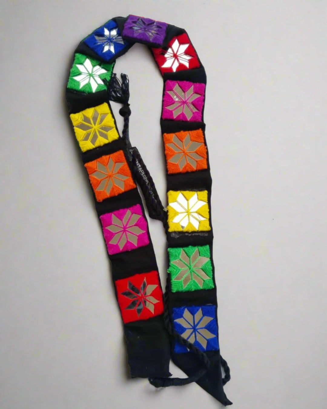 Multicolor Mirror Kamarband with Square Accents