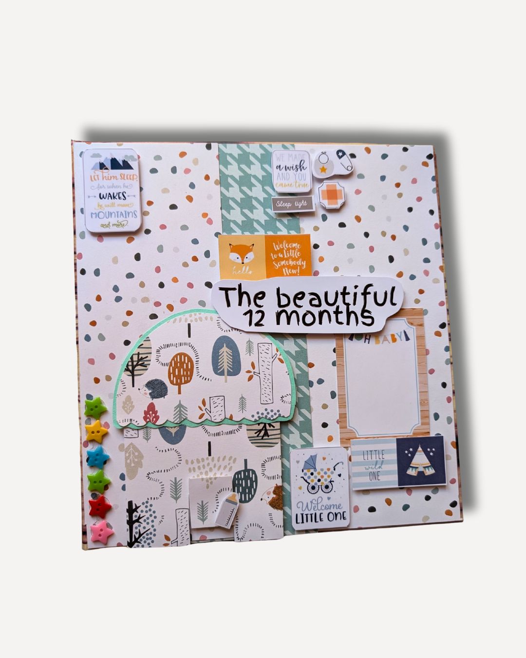 Packaging of 'The beautiful 12 months' product with various design elements on a white background