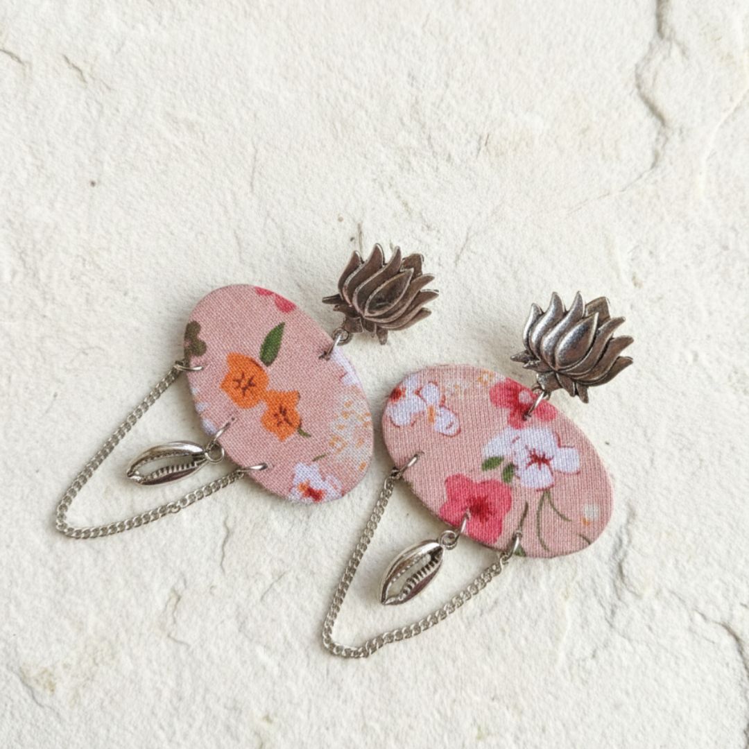 Lotus Bloom Pink Floral Drop Earrings