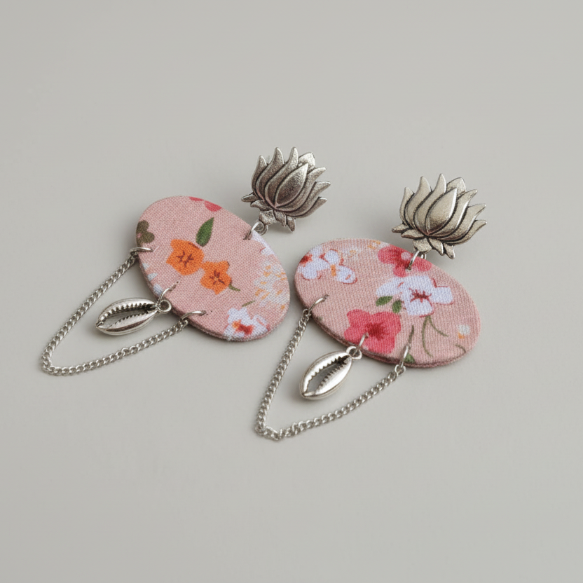 Lotus Bloom Pink Floral Drop Earrings