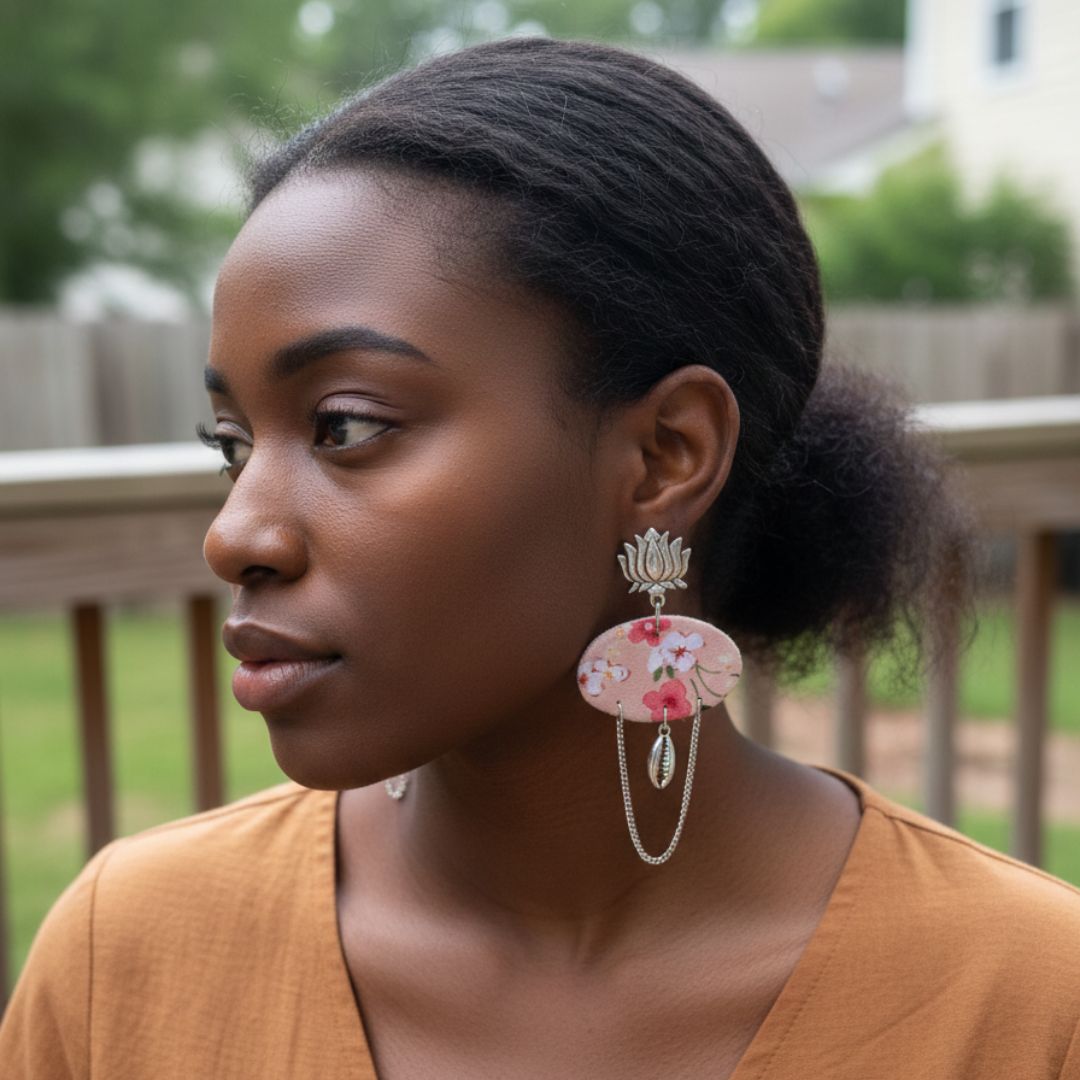 Lotus Bloom Pink Floral Drop Earrings