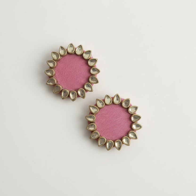 Baby Pink Halo Kundan Mini Stud Earrings