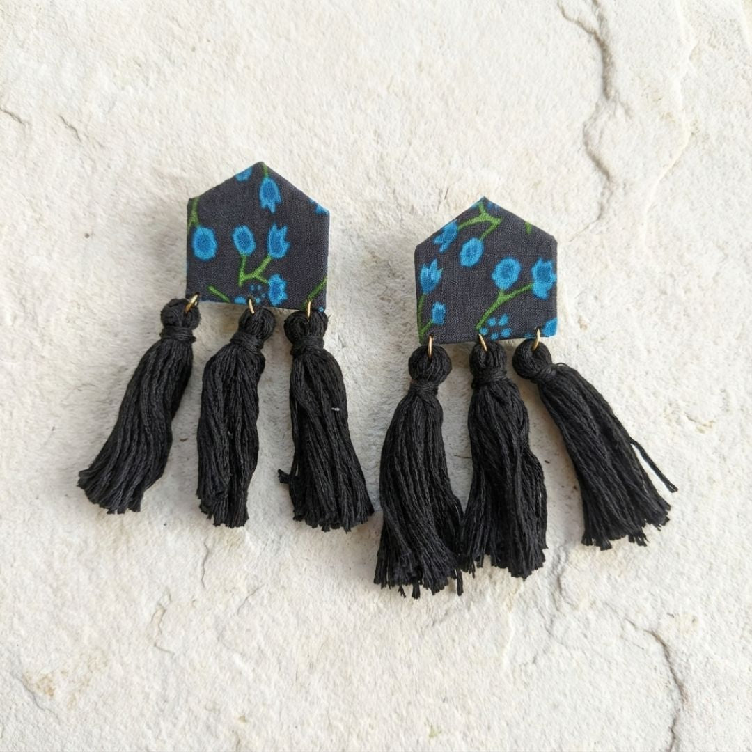 Midnight Bloom Floral Tassel Earrings