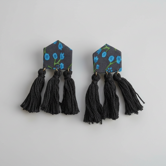 Midnight Bloom Floral Tassel Earrings