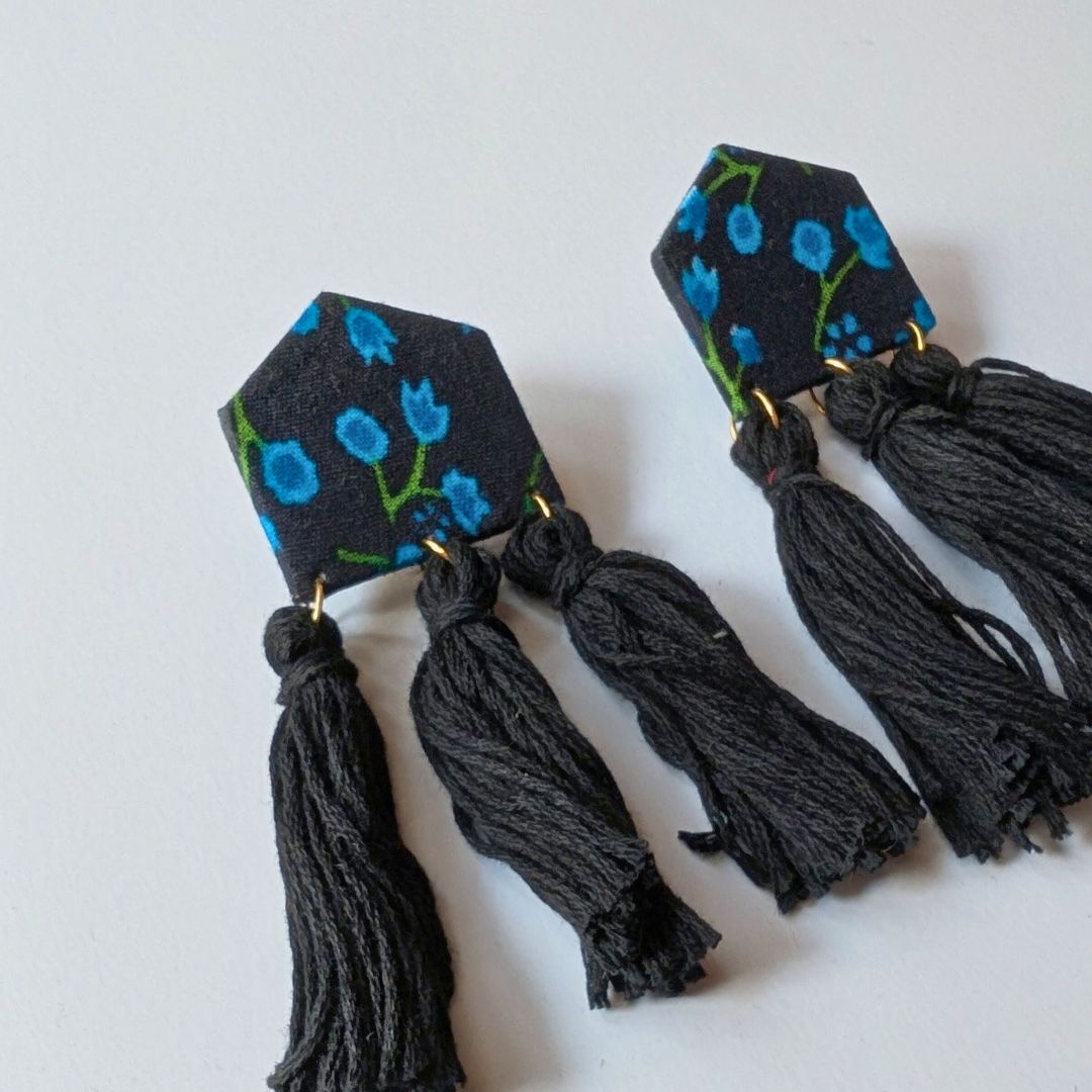 Midnight Bloom Floral Tassel Earrings