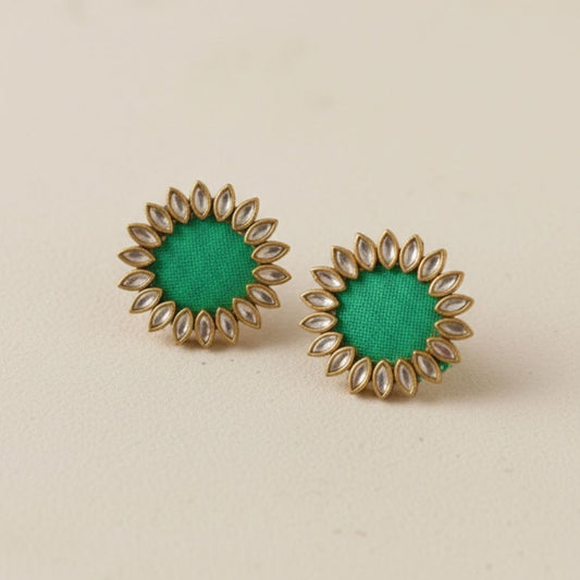 Green Halo Kundan round Stud Earrings