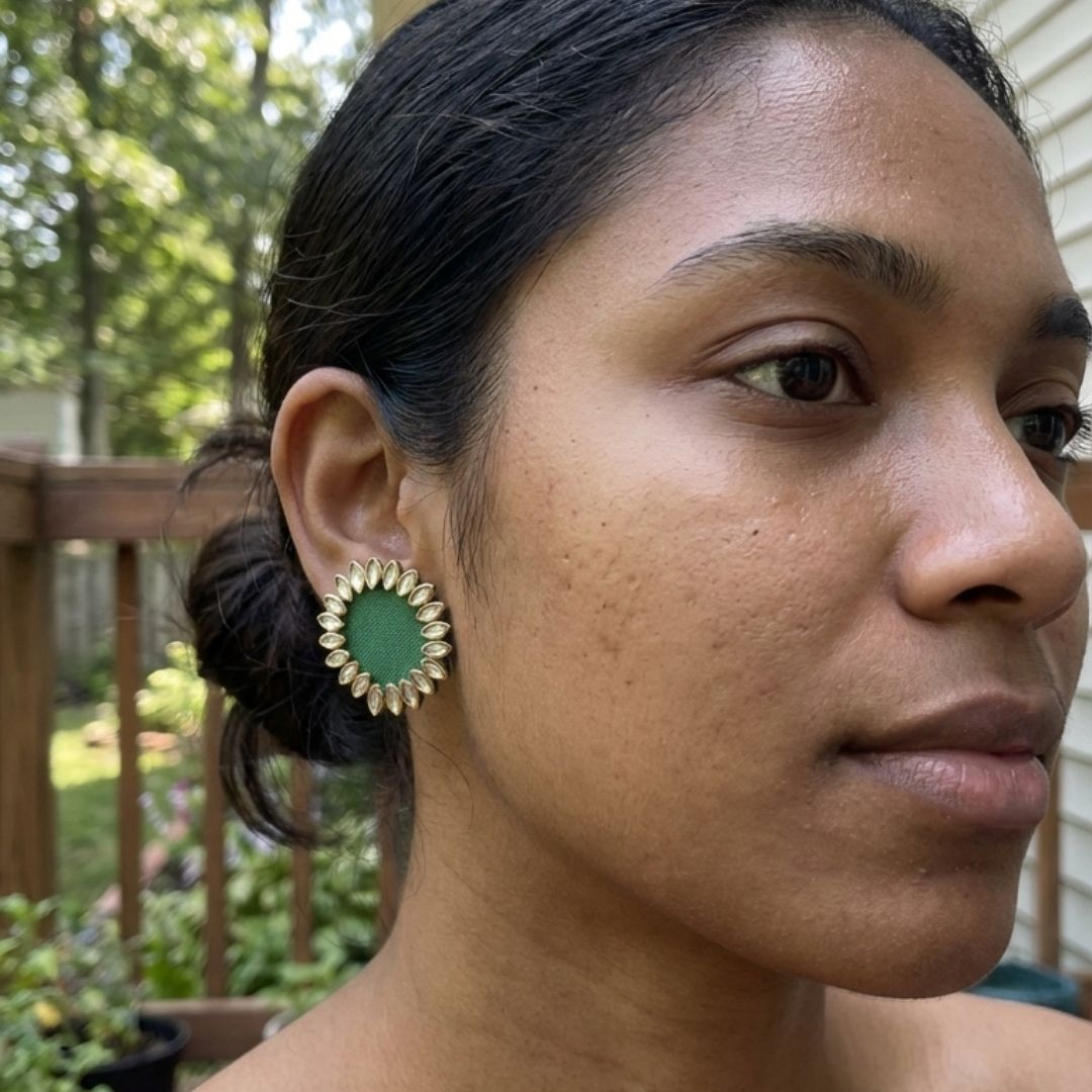 Green Halo Kundan round Stud Earrings