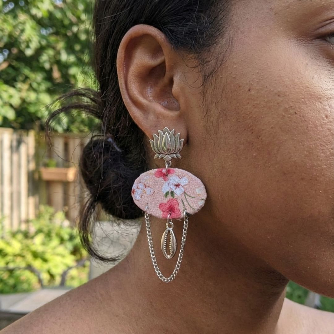 Lotus Bloom Pink Floral Drop Earrings