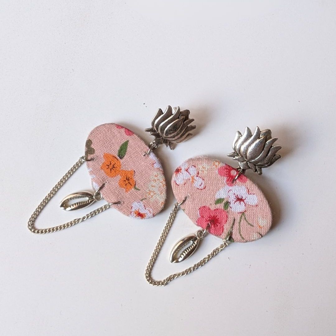 Lotus Bloom Pink Floral Drop Earrings