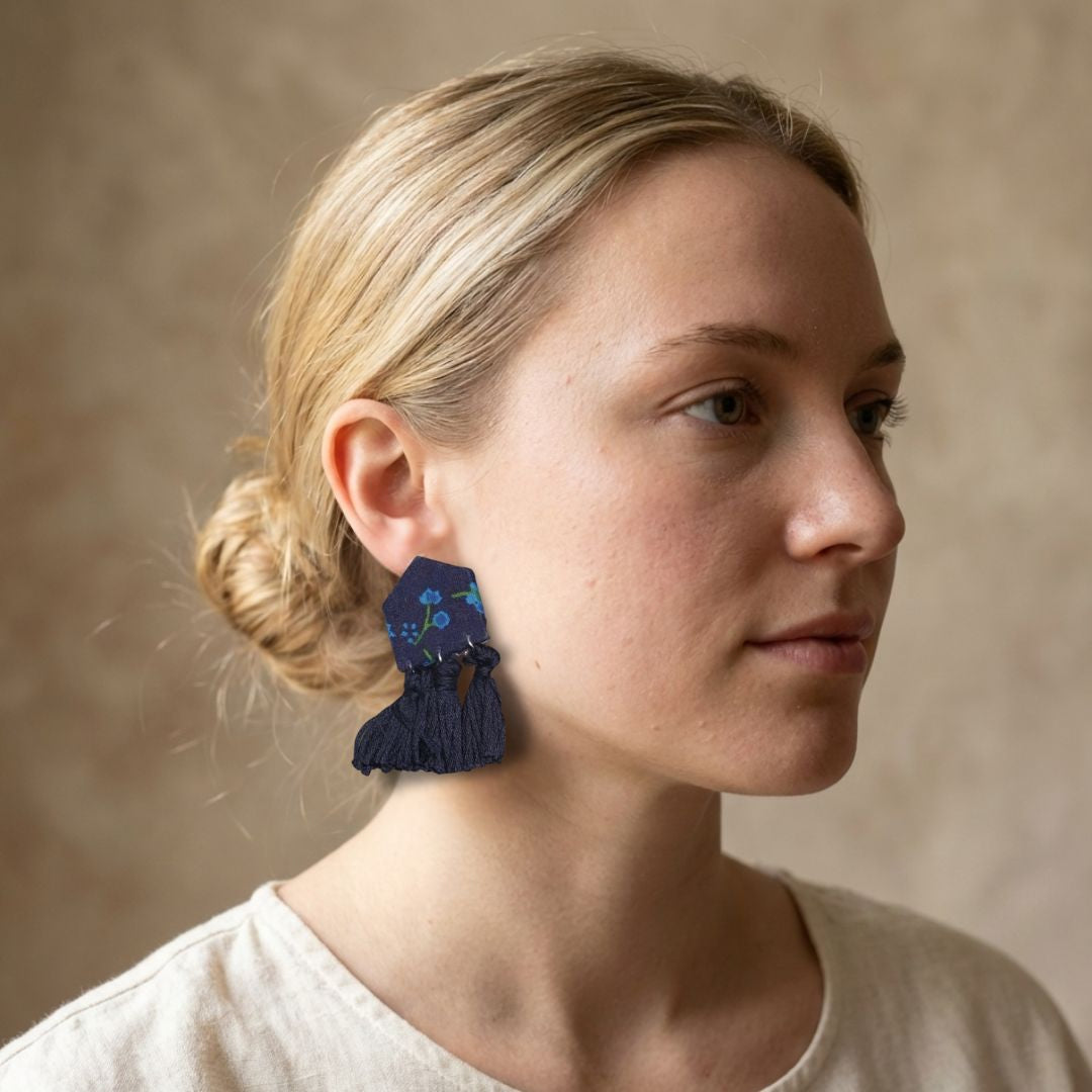 Midnight Bloom Floral Tassel Earrings