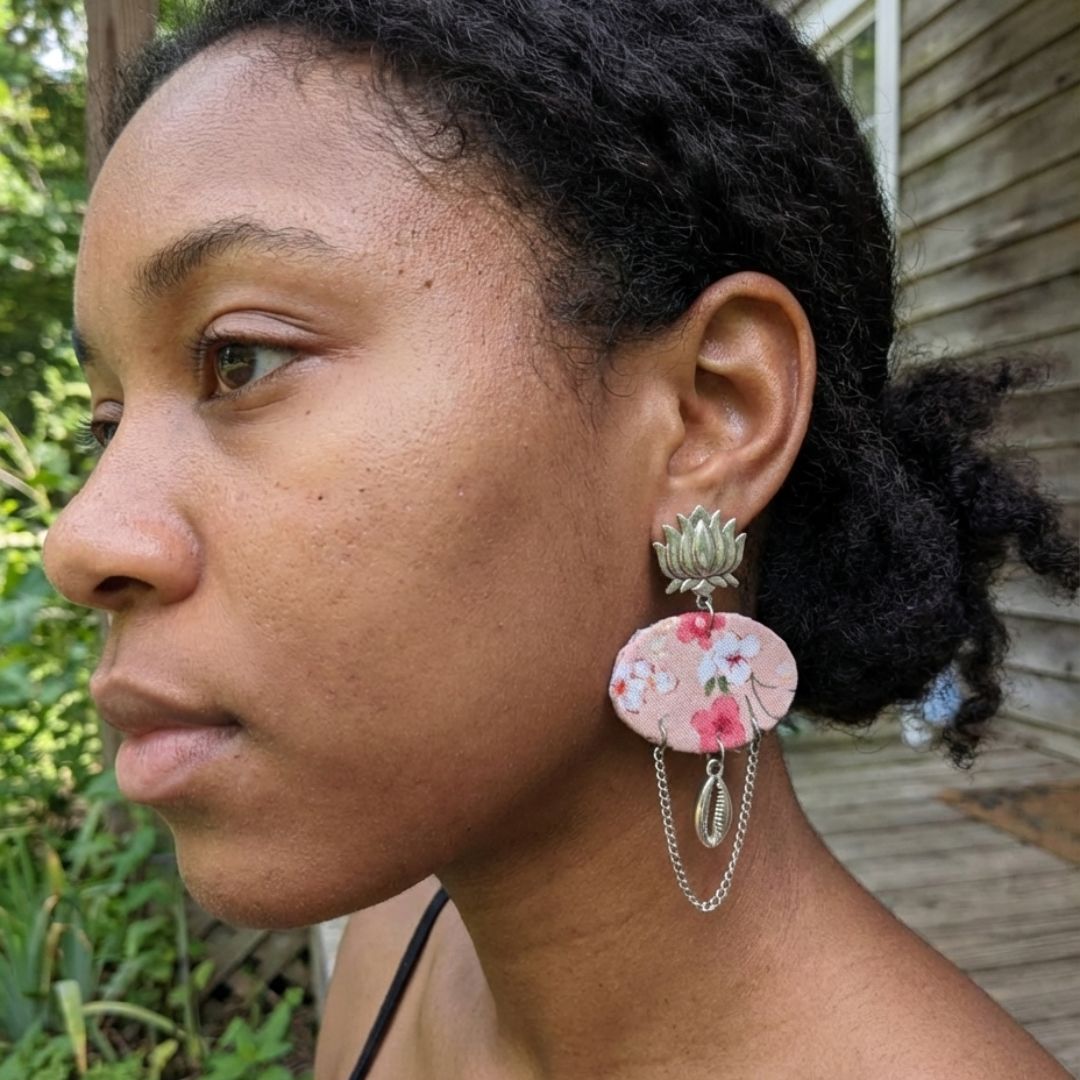 Lotus Bloom Pink Floral Drop Earrings