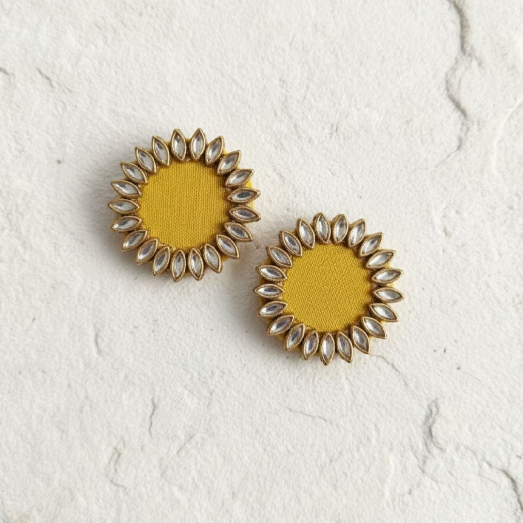 Golden yellow Halo Kundan Mini Stud Earrings