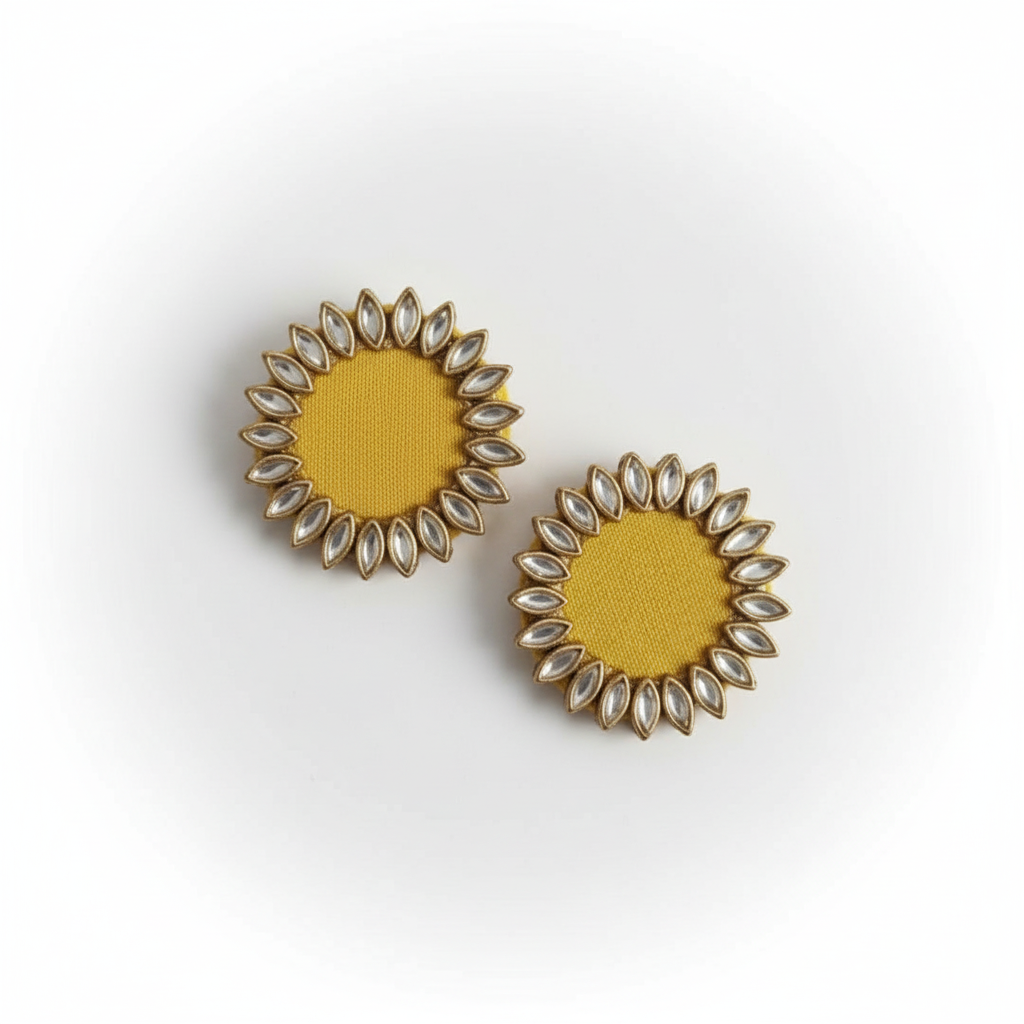 Golden yellow Halo Kundan Mini Stud Earrings