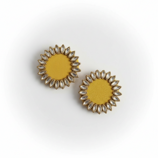 Golden yellow Halo Kundan Mini Stud Earrings