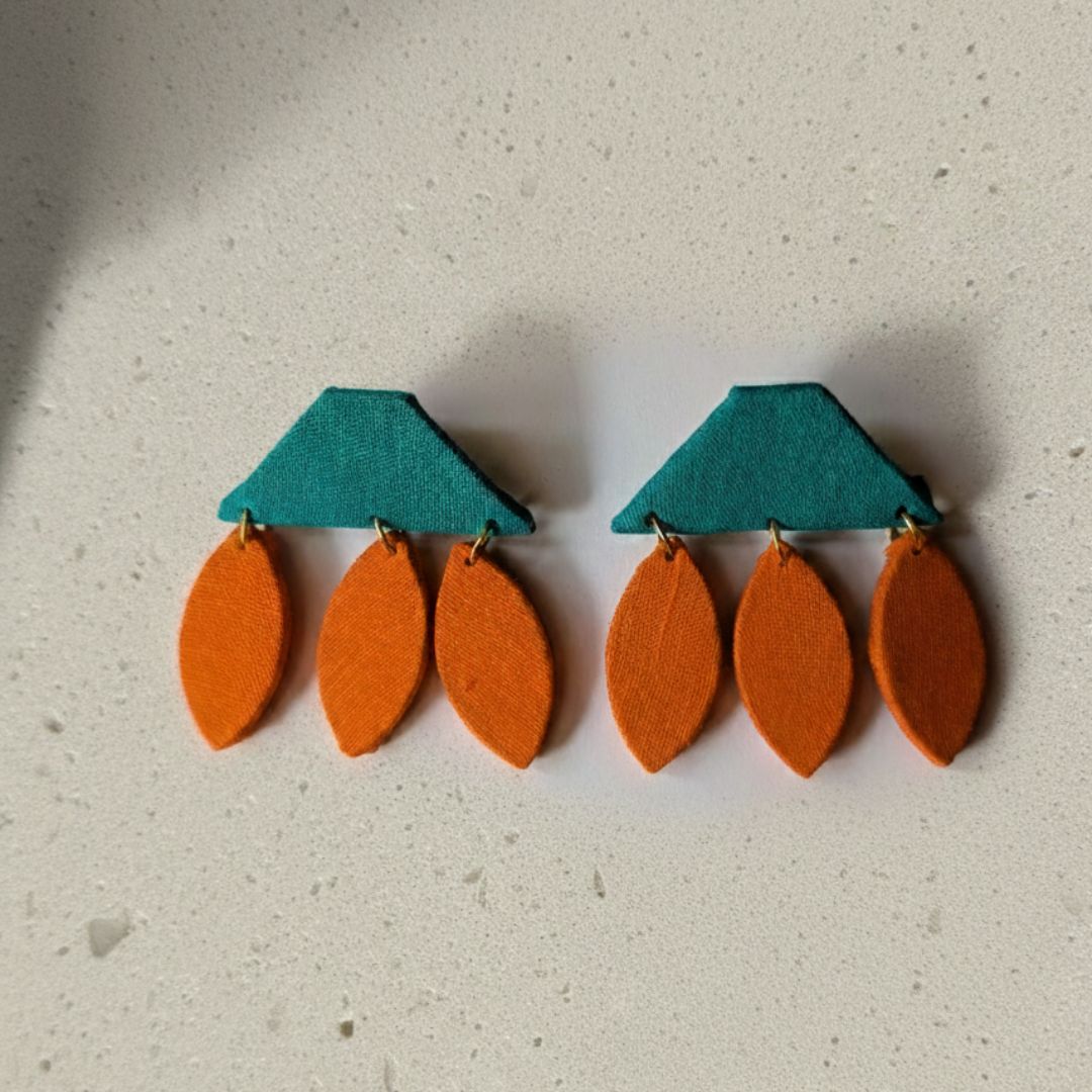 Tangerine Bloom Fabric Drop Earrings