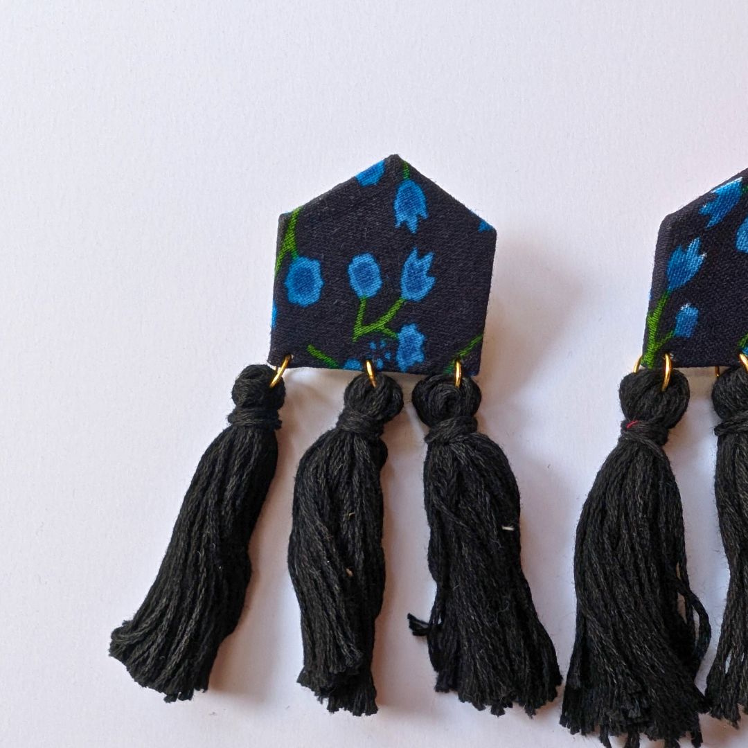 Midnight Bloom Floral Tassel Earrings