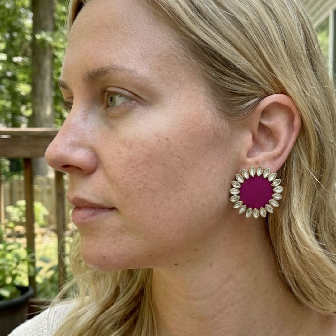 Wine Purple Halo Kundan Mini Stud Earrings