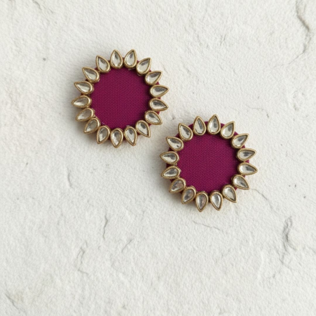 Wine Purple Halo Kundan Mini Stud Earrings