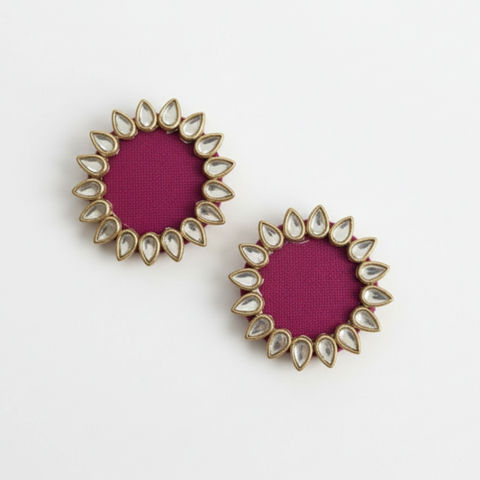 Wine Purple Halo Kundan Mini Stud Earrings