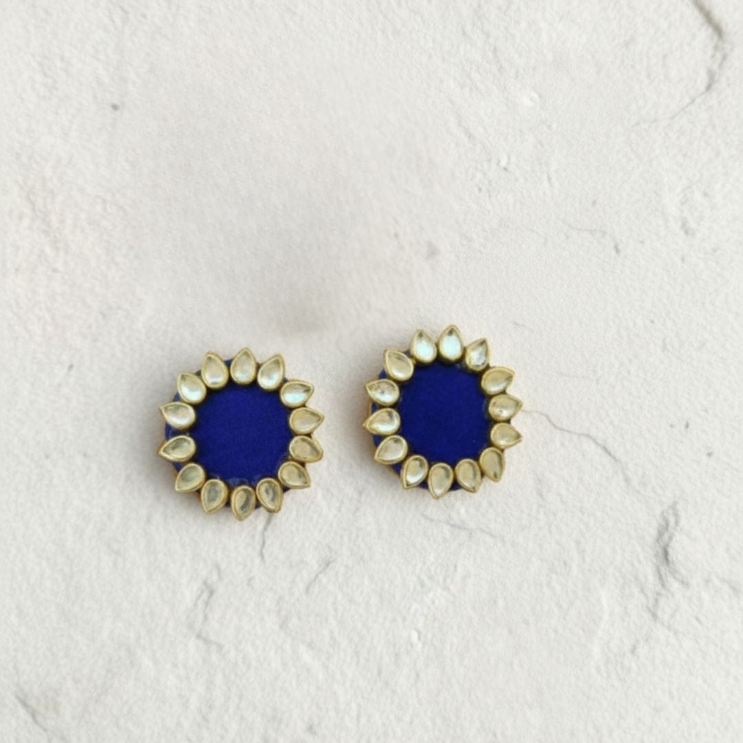 Dark Blue Halo Kundan Mini Stud Earrings