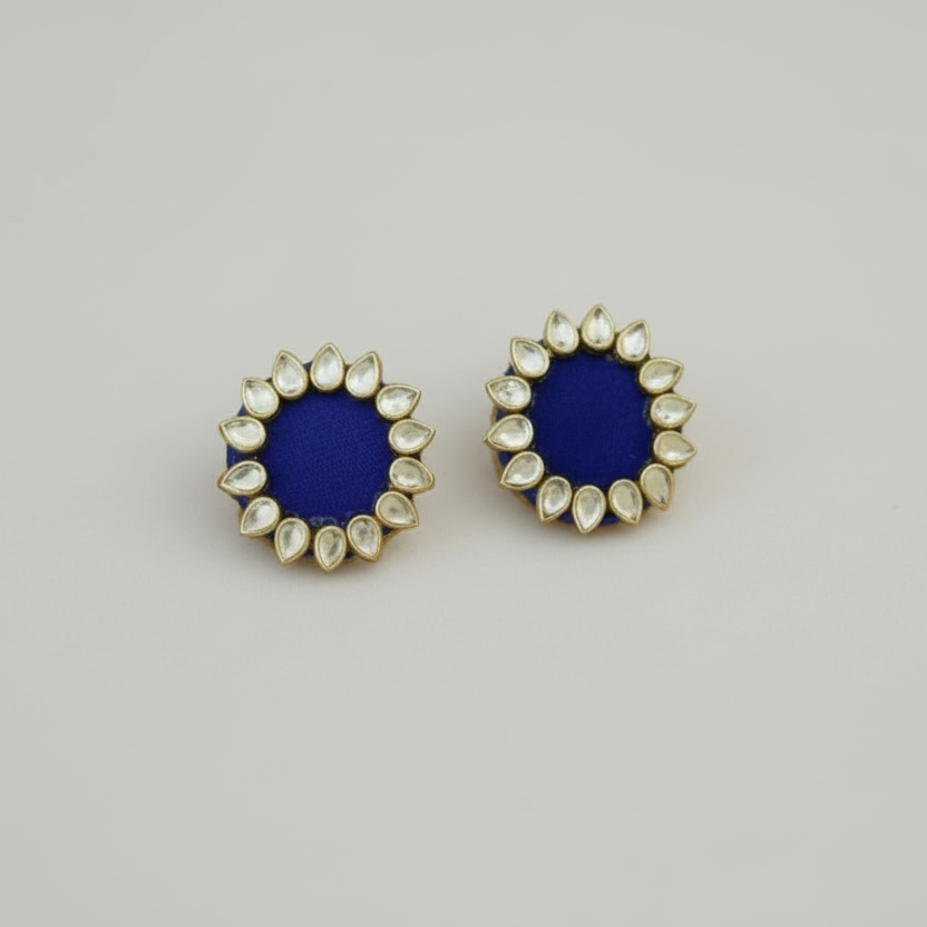 Dark Blue Halo Kundan Mini Stud Earrings