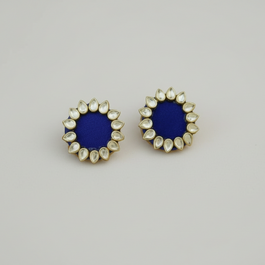 Dark Blue Halo Kundan Mini Stud Earrings