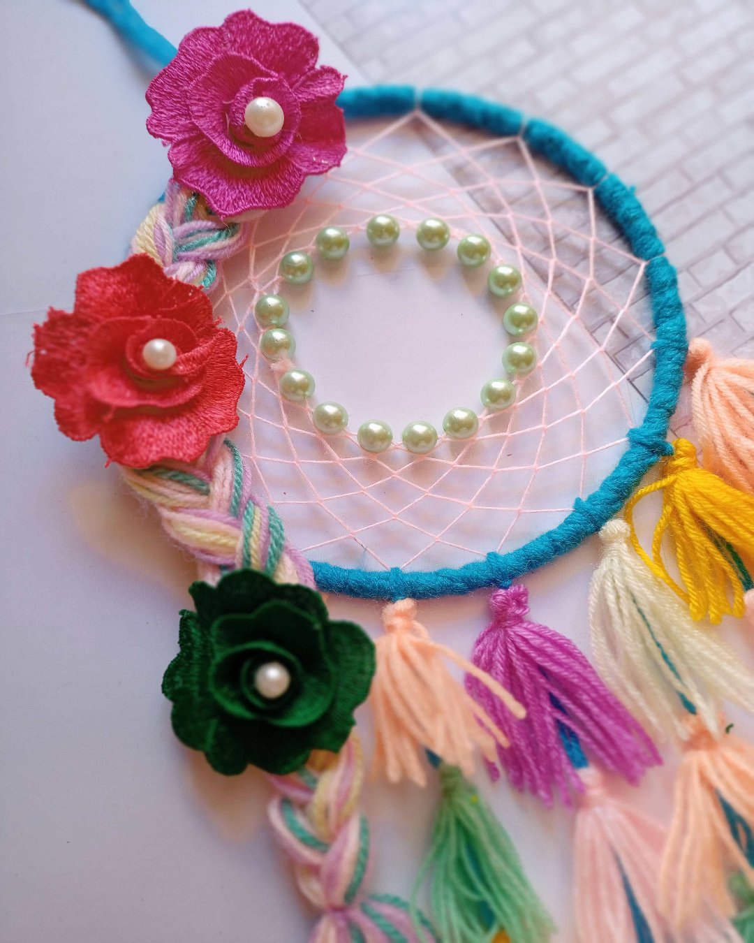 Unicorn Dreamcatcher: Multicolor Floral & Tassel