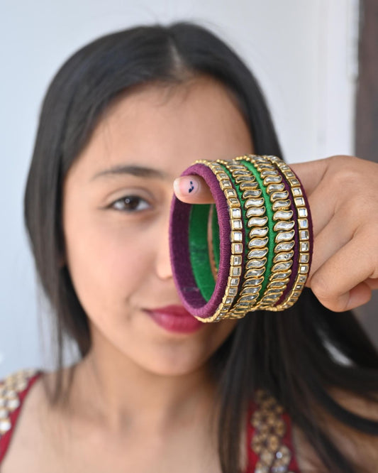 Green Gold Kundan Bangles set of 2