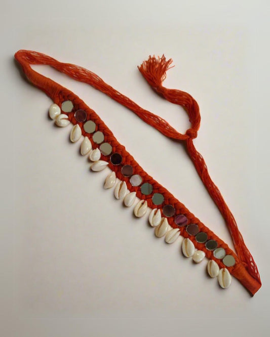 Rainvas Red threads and mirror shell choker necklace adjustable