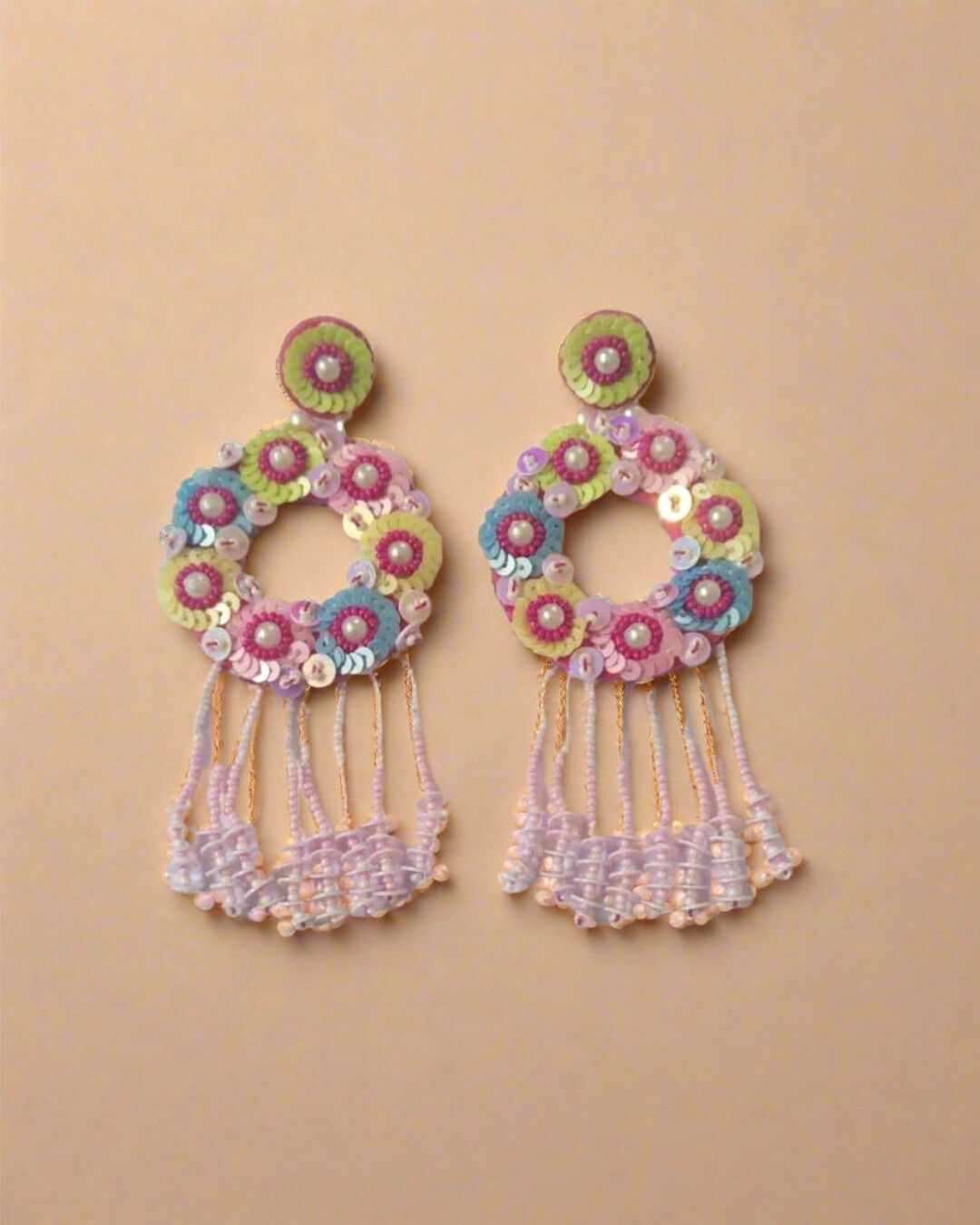 Multicolor beaded long earrings