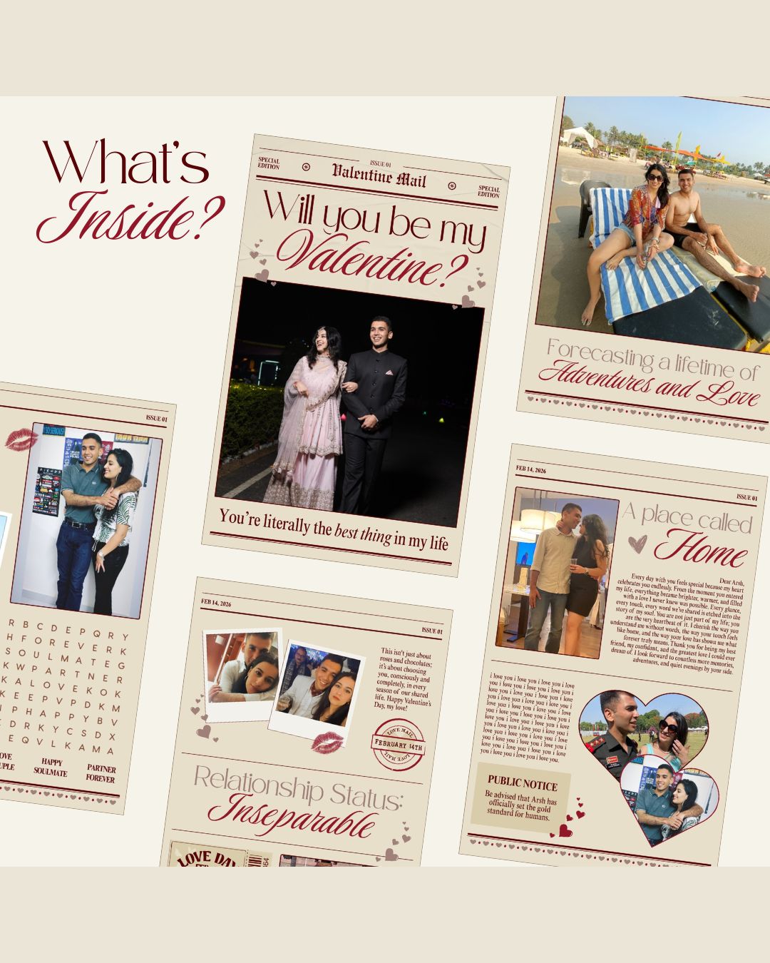 Valentine's Day themed magazine layout with romantic images and text.