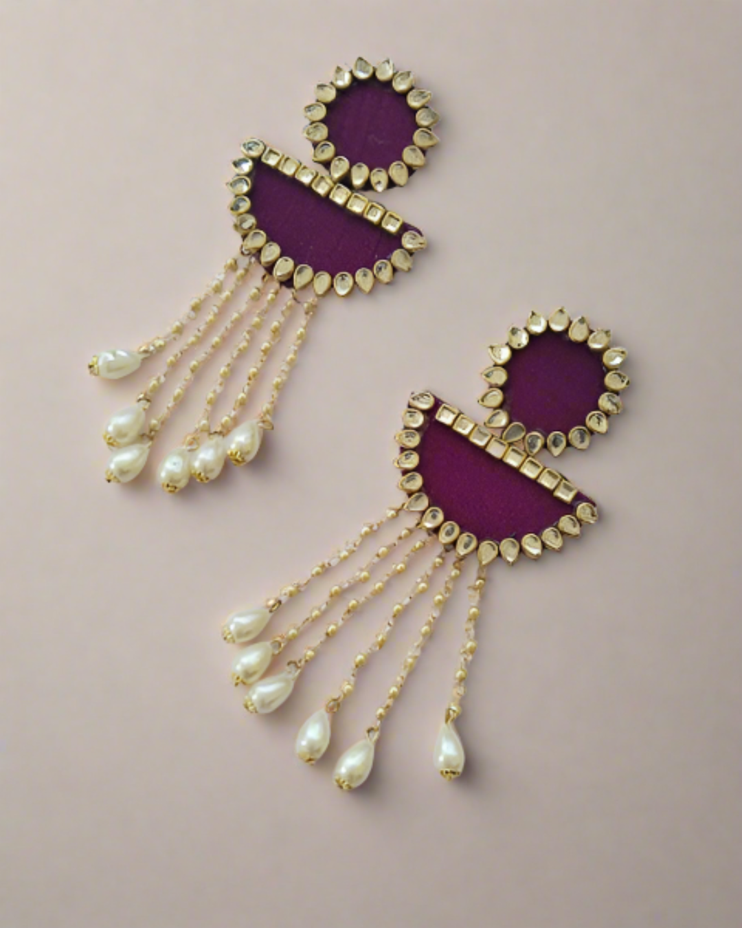 Violet Kundan Pearl Jhumka