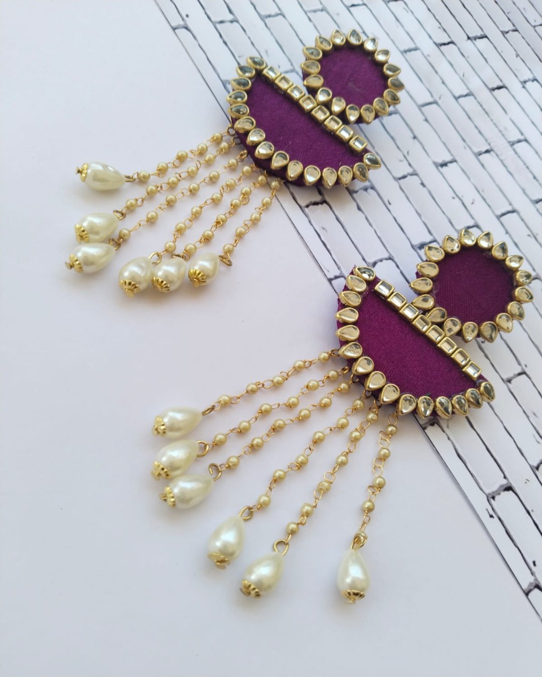 Violet Kundan Pearl Jhumka