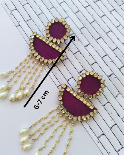 Violet Kundan Pearl Jhumka