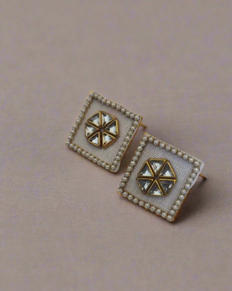 Multicolor square mini studs with kundan border