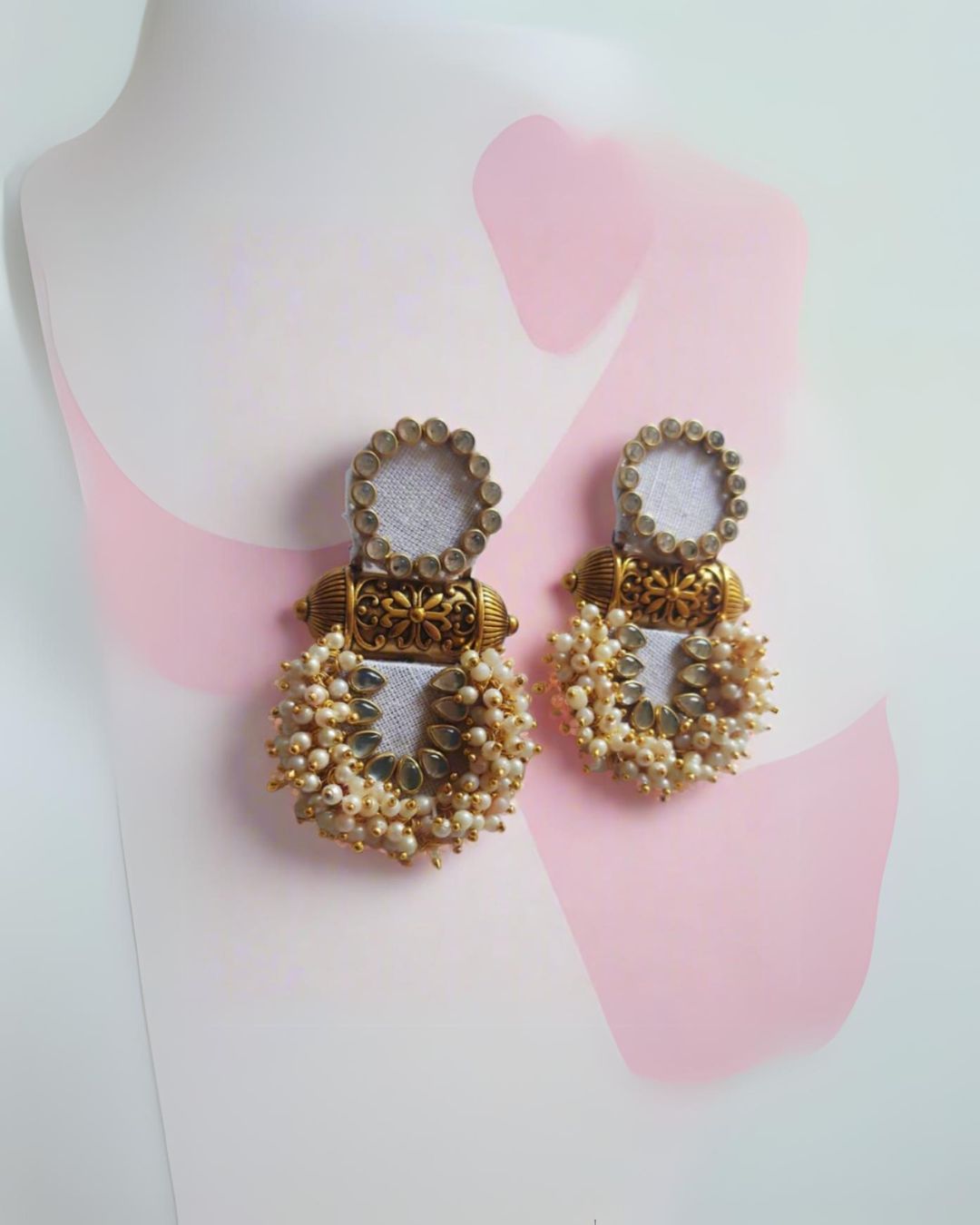 Kundan White Gold Jhumkas