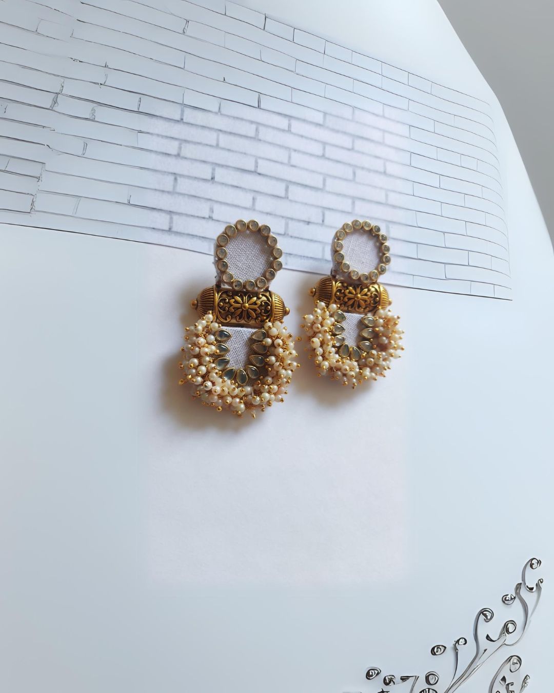 Kundan White Gold Jhumkas