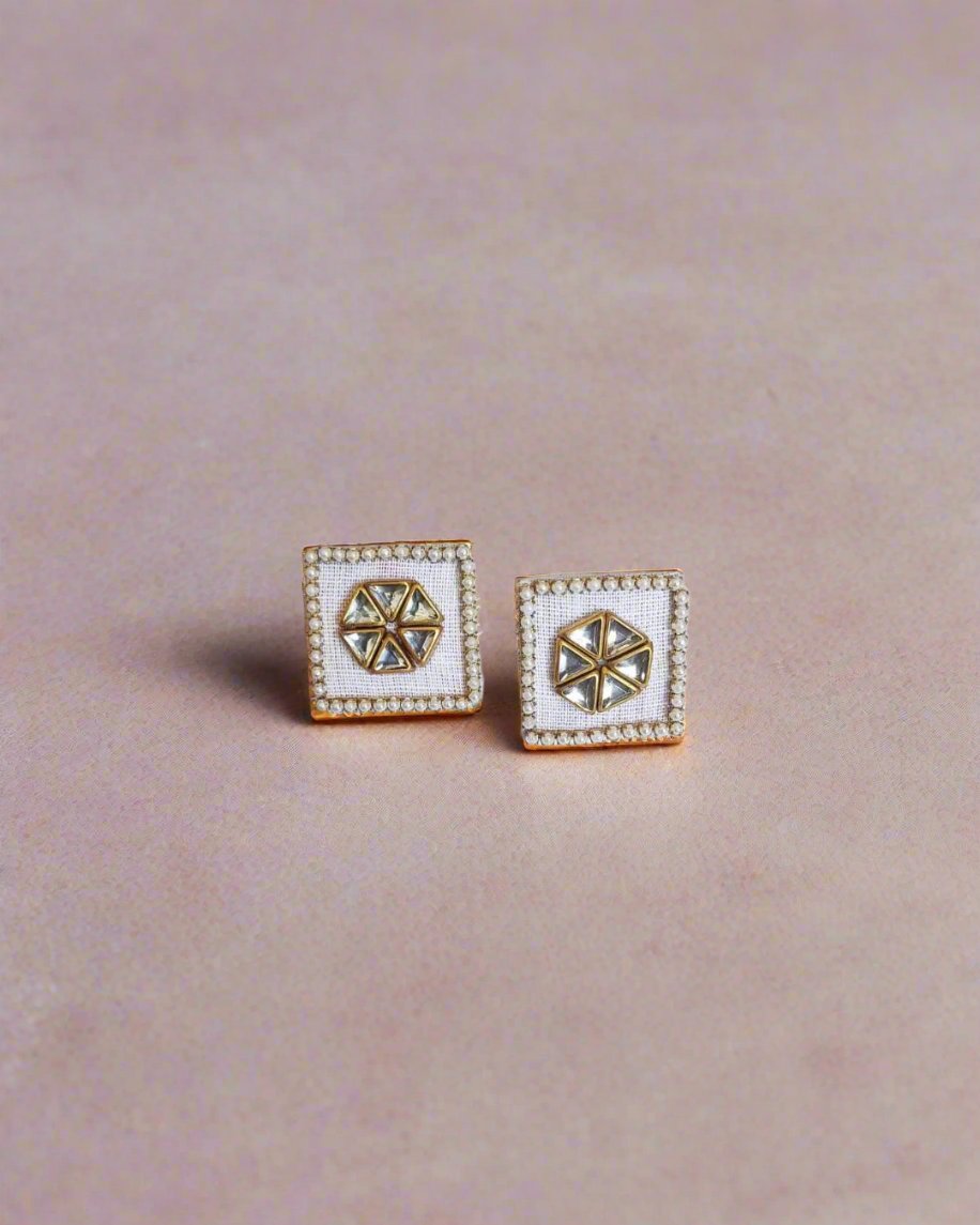 Multicolor square mini studs with kundan border