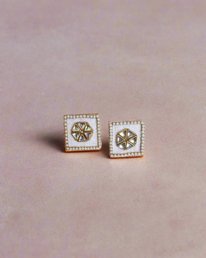 Multicolor square mini studs with kundan border