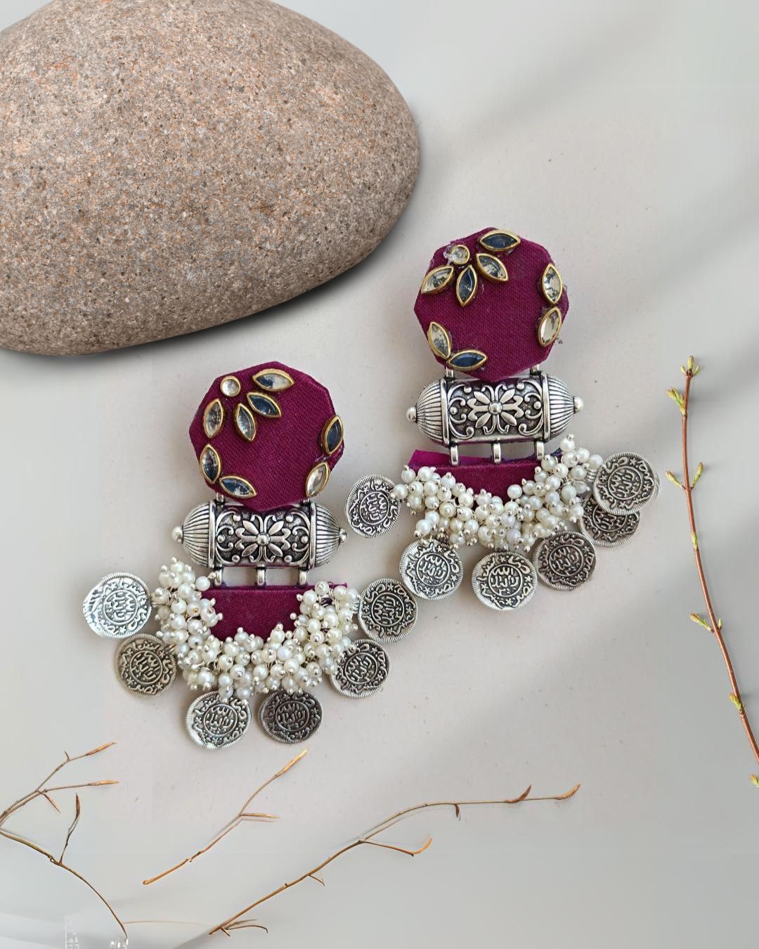 Wine coins beaded earrings