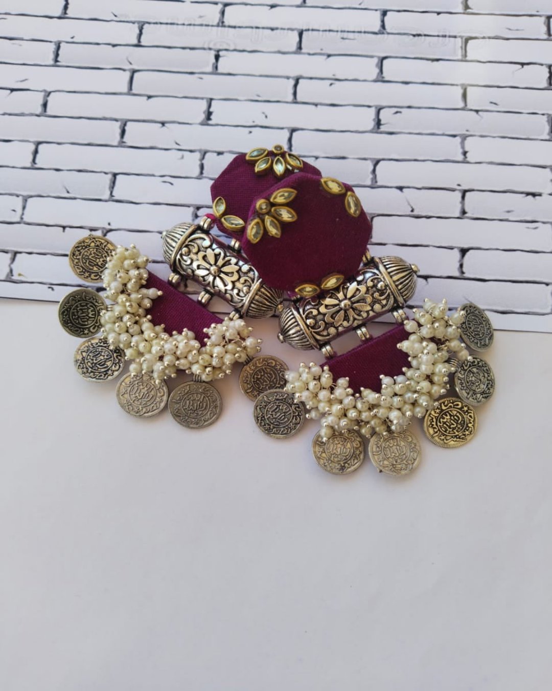 Wine coins beaded earrings