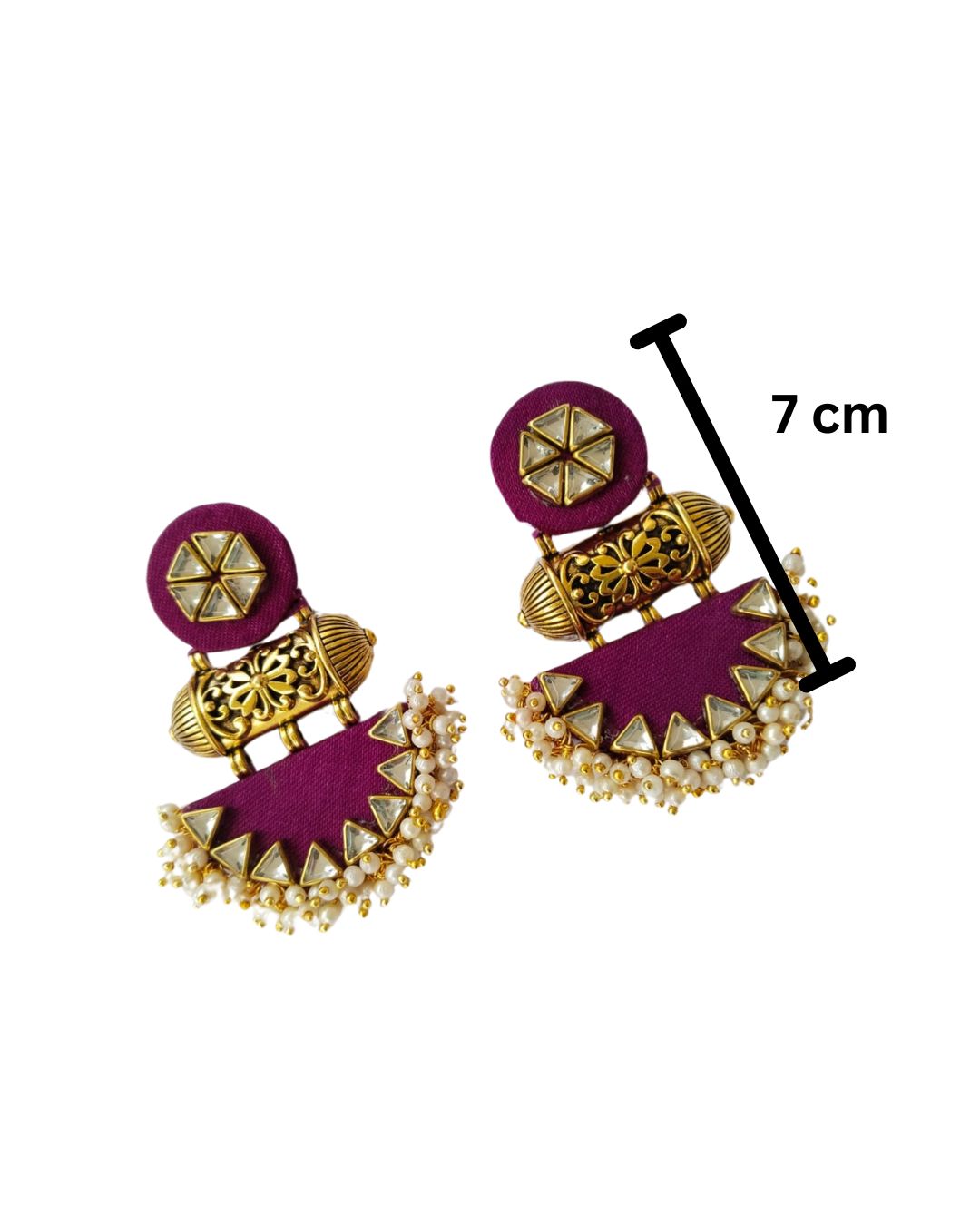 Rainvas Maroon wine kundan pearls traditional earrings
