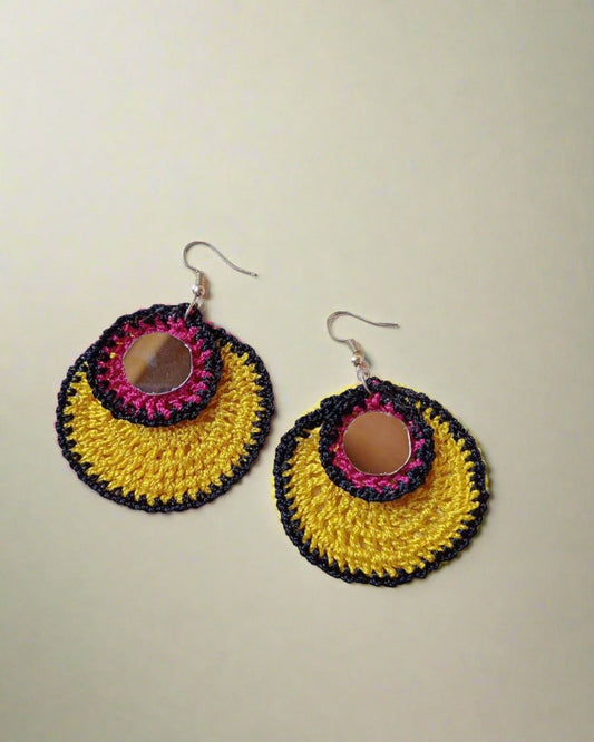 Yellow & Black Crochet Mirror Drops