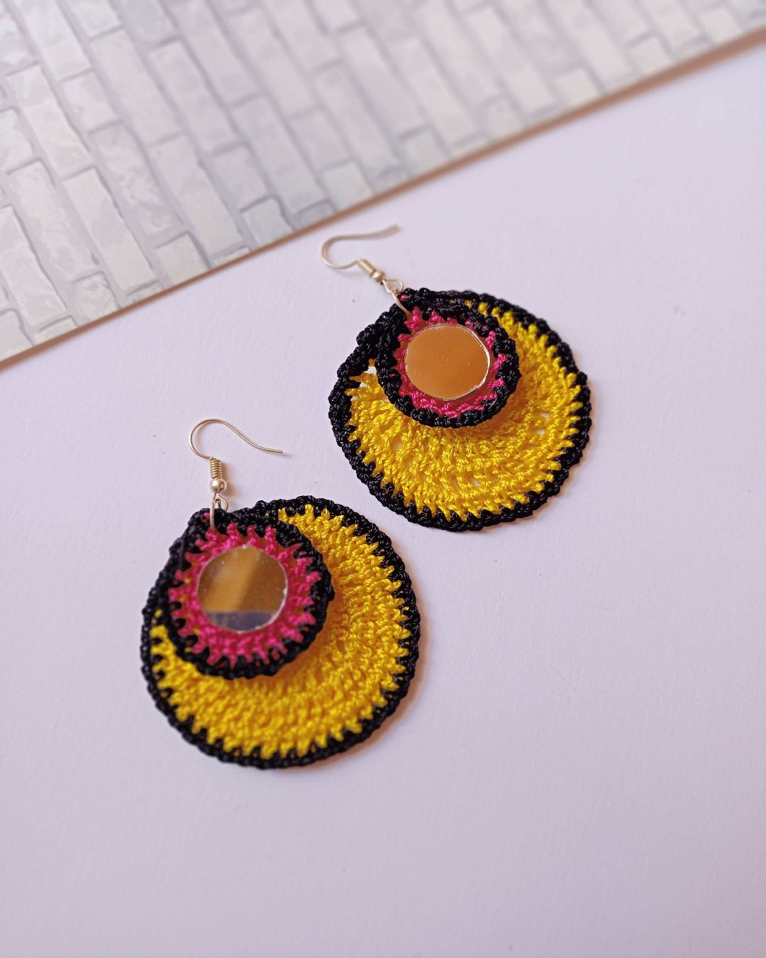 Yellow & Black Crochet Mirror Drops